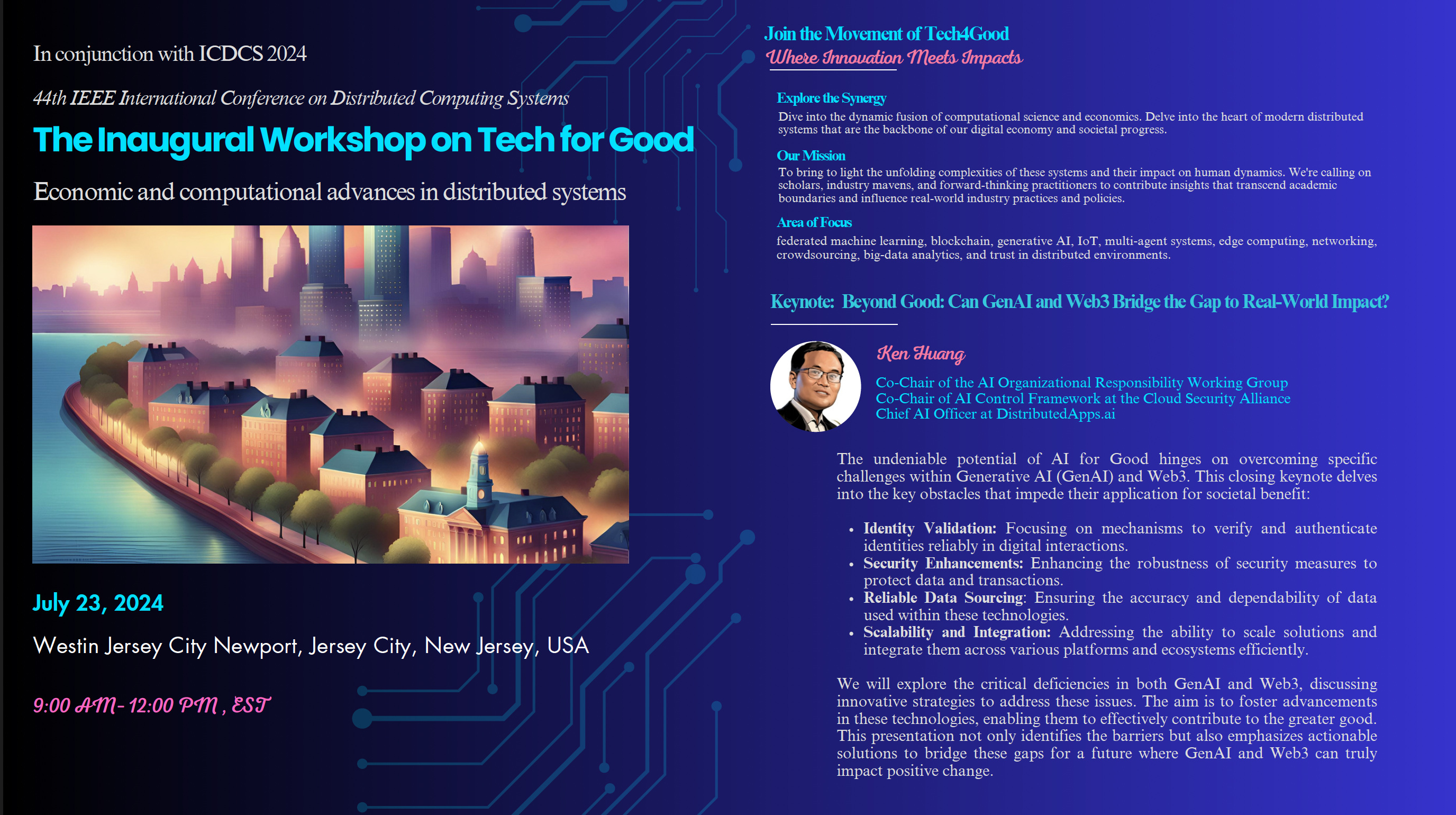 Briefing of The Inaugural workshop on Tech for Good: Economic and Computational Advances in Distributed Systems (Tech4Good)